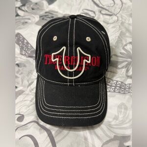 True Religion Black Hat with Red Embroidery